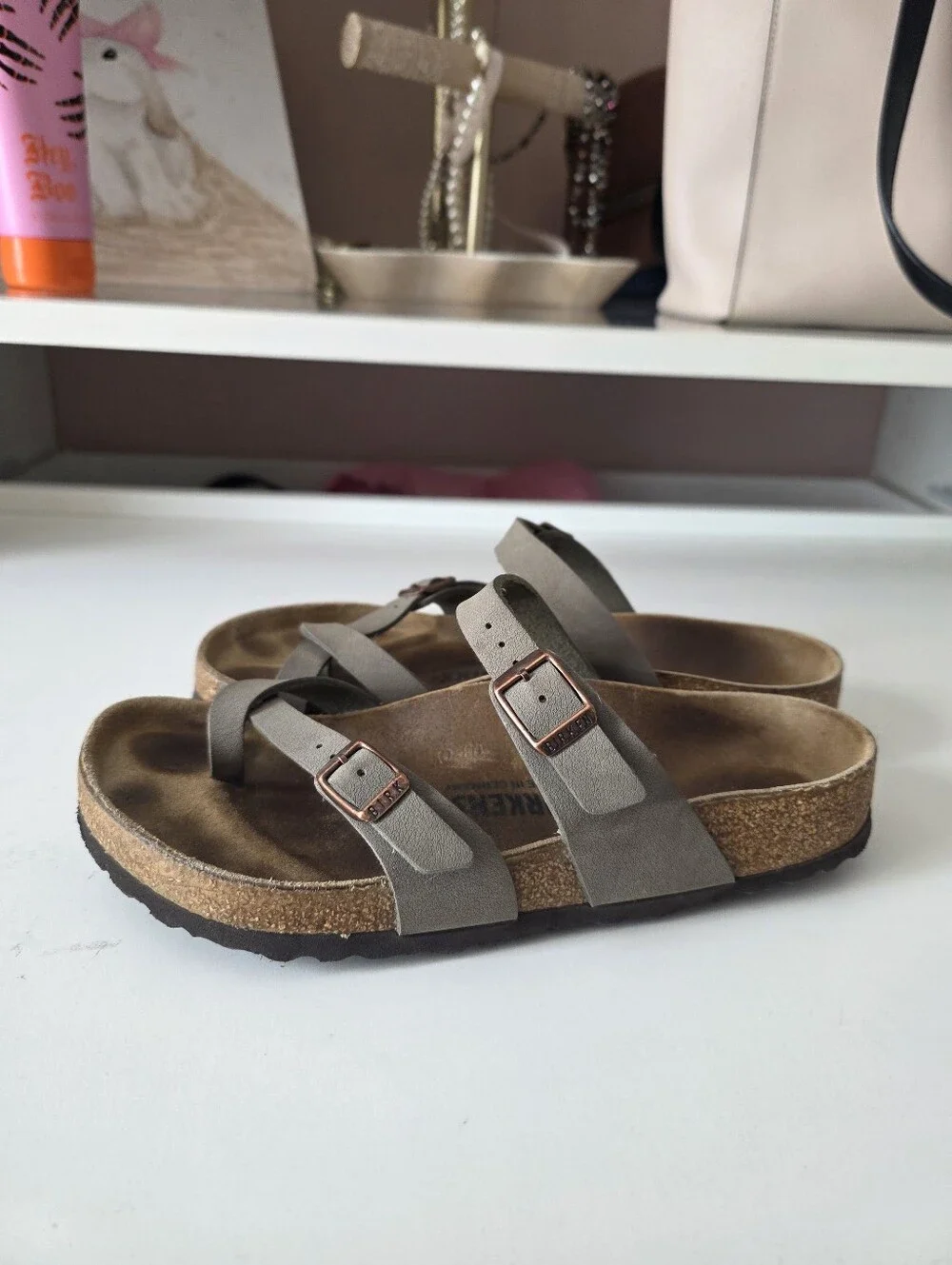 Birkenstock Brown Suede Two-Strap Sandals